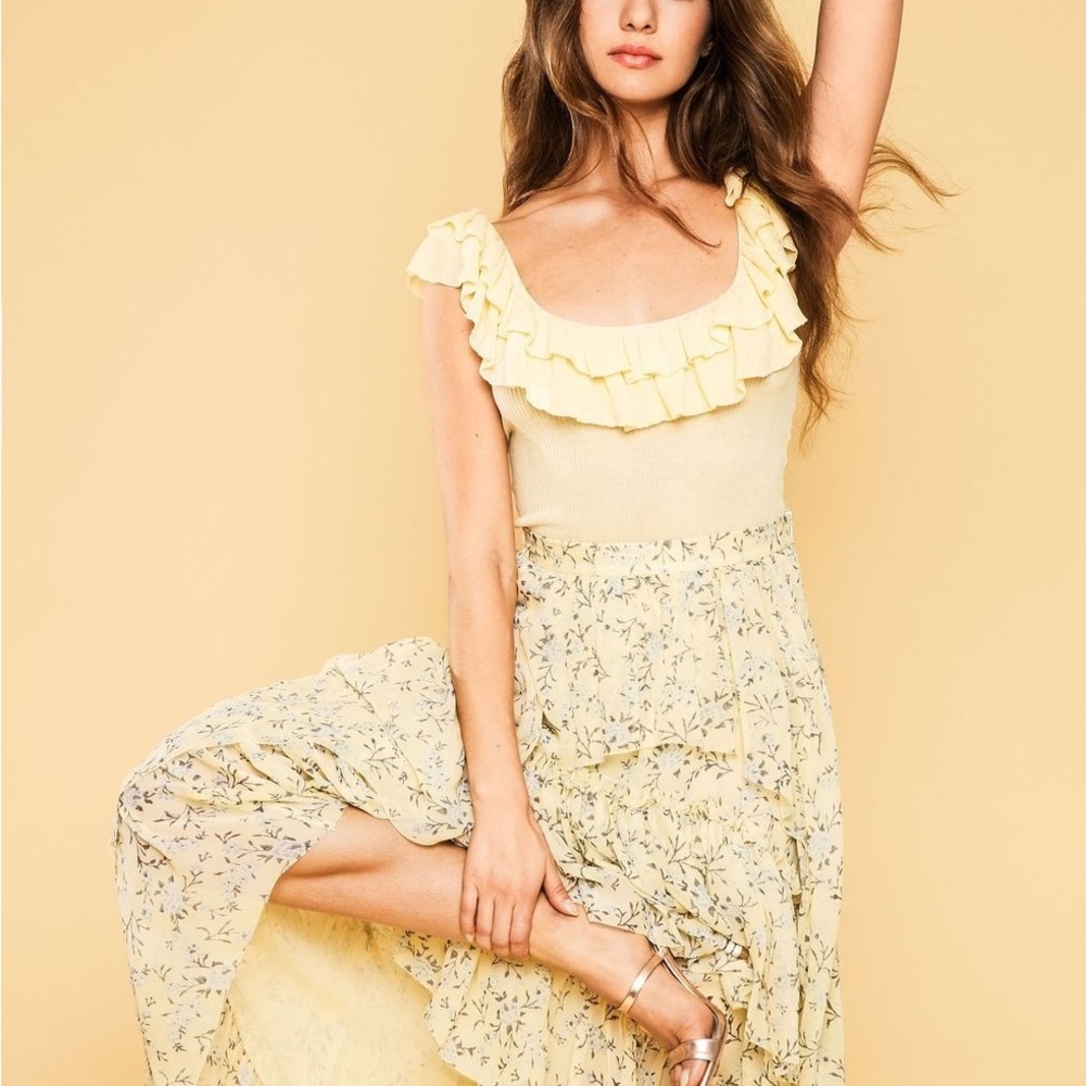 Ulla Johnson yellow ruffled knit bodysuit